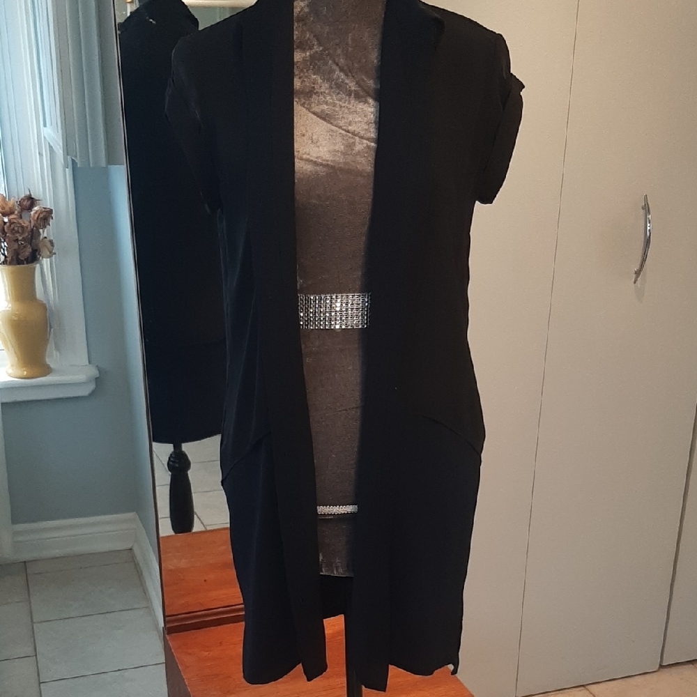 ALLSAINTS😇NAVY & Black PRETTY Lightweight FULL BUTTON Up SHEER SLEEVES High Low - Picture 7 of 13